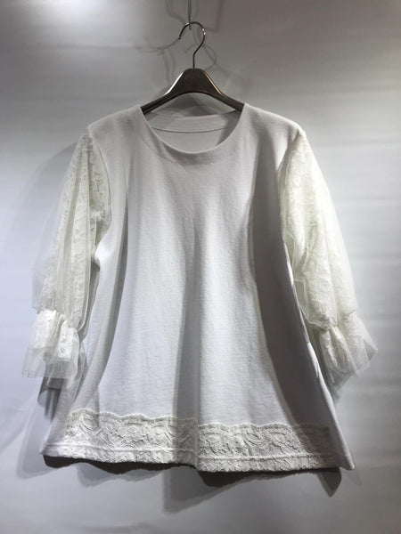 韓國🇰🇷白色喱士紗網手袖tee