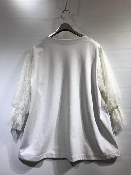 韓國🇰🇷白色喱士紗網手袖tee