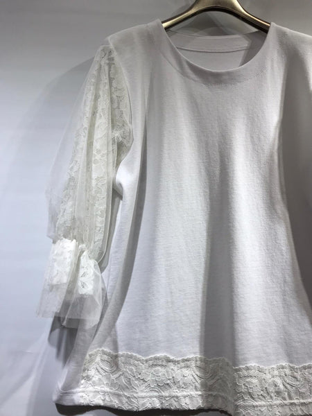 韓國🇰🇷白色喱士紗網手袖tee