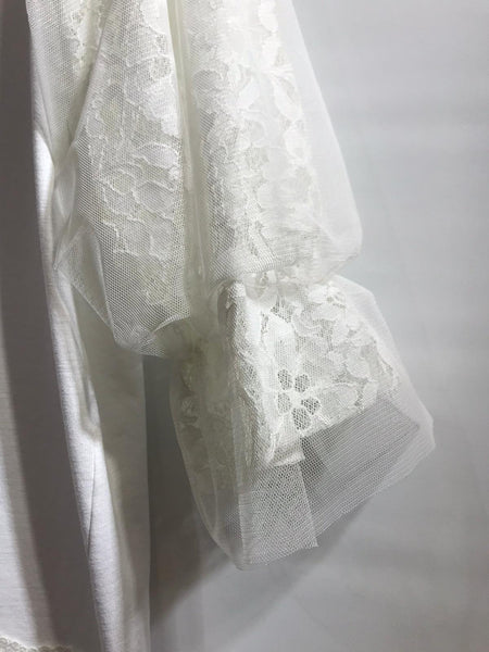 韓國🇰🇷白色喱士紗網手袖tee