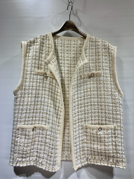 韓國🇰🇷白色&金線有鈕背心外套