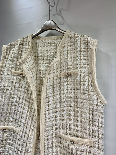 韓國🇰🇷白色&金線有鈕背心外套