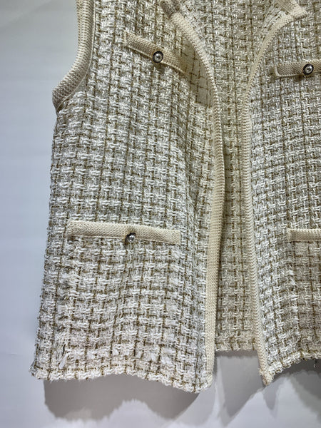 韓國🇰🇷白色&金線有鈕背心外套