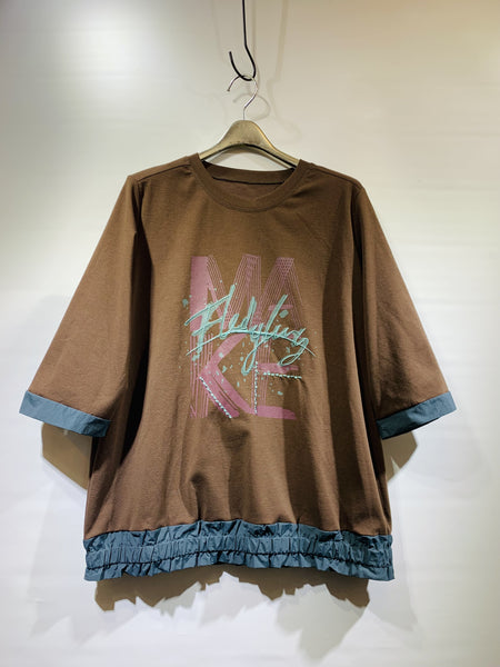 韓國🇰🇷啡色棉料&圖案橡筋腳top