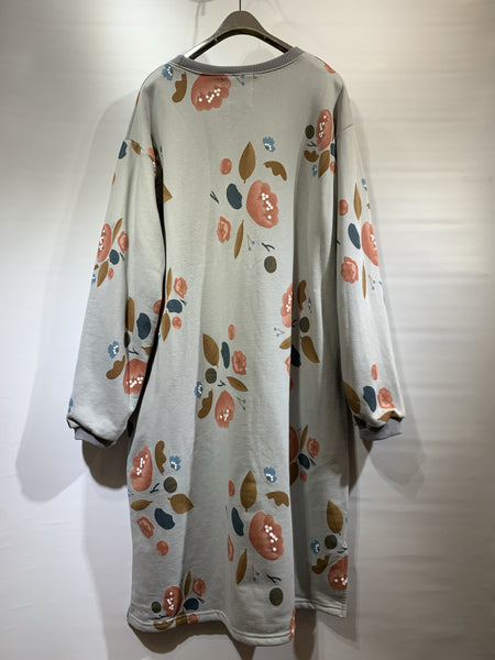 韓國🇰🇷粉藍色/粉紅色花花毛底長身棉質one piece