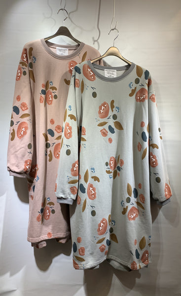 韓國🇰🇷粉藍色/粉紅色花花毛底長身棉質one piece