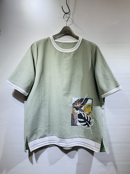 韓國🇰🇷粉綠色印圖薄紗料衫