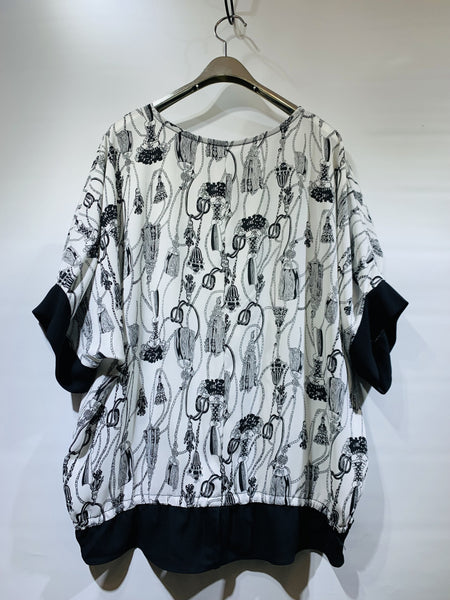 韓國🇰🇷黑白圖案束腳雪紡衫