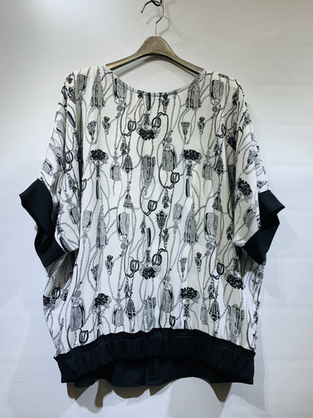 韓國🇰🇷黑白圖案束腳雪紡衫