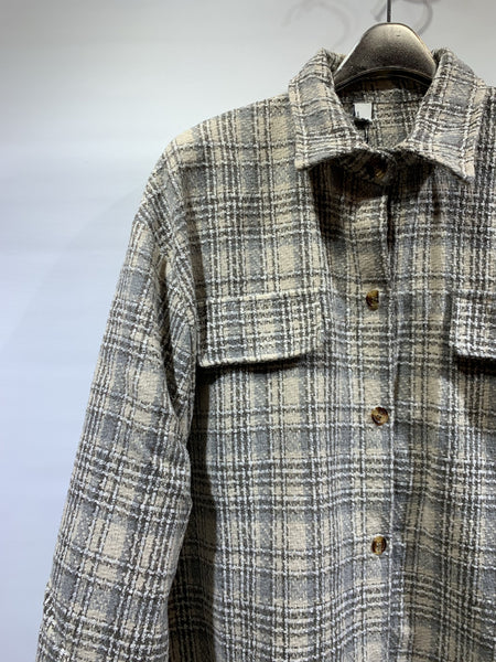 韓國🇰🇷灰色格仔絨料恤衫