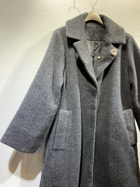 韓國🇰🇷灰色絨料中長褸