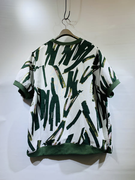 韓國🇰🇷綠色&白色圖案棉麻料衫
