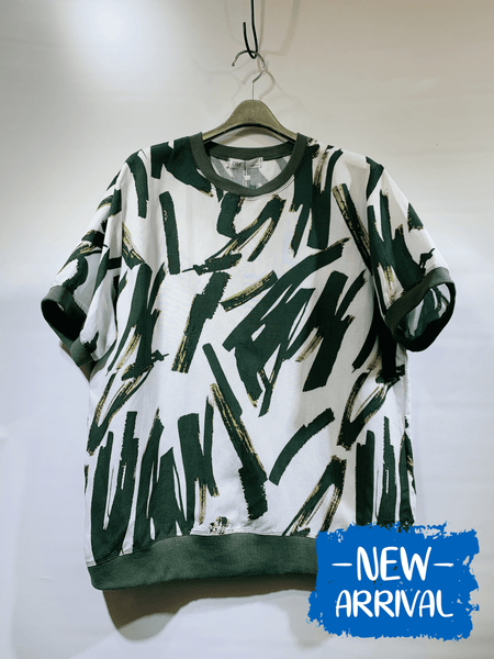 韓國🇰🇷綠色&白色圖案棉麻料衫