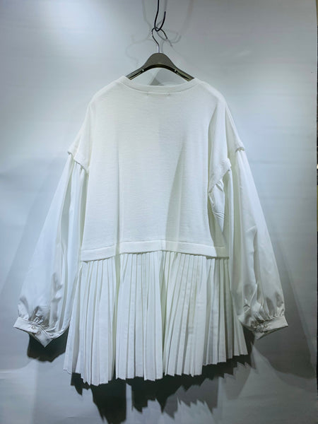 日本🇯🇵白色棉線料拼背面百摺布衫