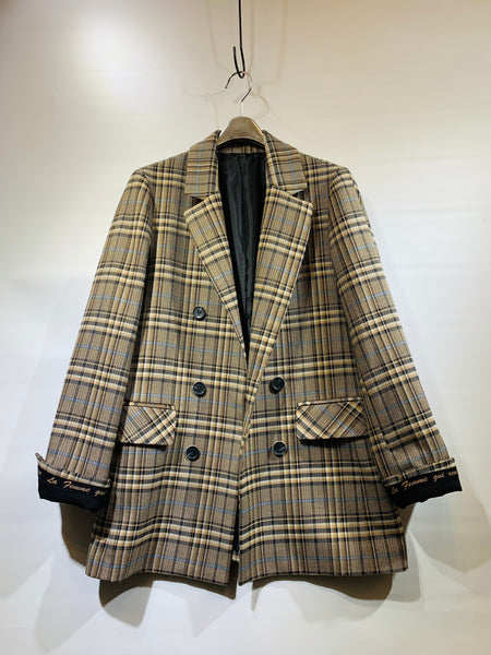 韓國🇰🇷啡色&藍格仔反袖英文字西裝褸