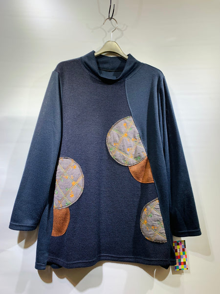 日本🇯🇵藍色棉料拼圈圈冷料top