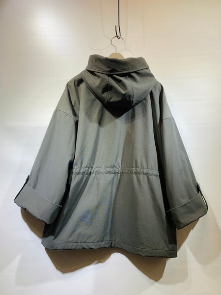 韓國🇰🇷灰色有帽雙袋中袖外套