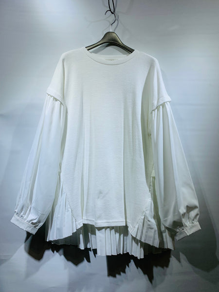 日本🇯🇵白色棉線料拼背面百摺布衫