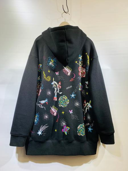 日本🇯🇵Scolar黑色有帽閃閃印花毛底拉鍊外套