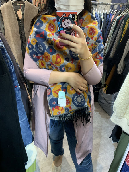 日本🇯🇵啡色底/灰色底彩色花🌸頸巾 - 灰色底