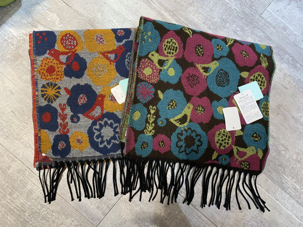 日本🇯🇵啡色底/灰色底彩色花🌸頸巾 - 灰色底