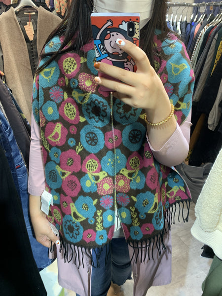 日本🇯🇵啡色底/灰色底彩色花🌸頸巾 - 灰色底