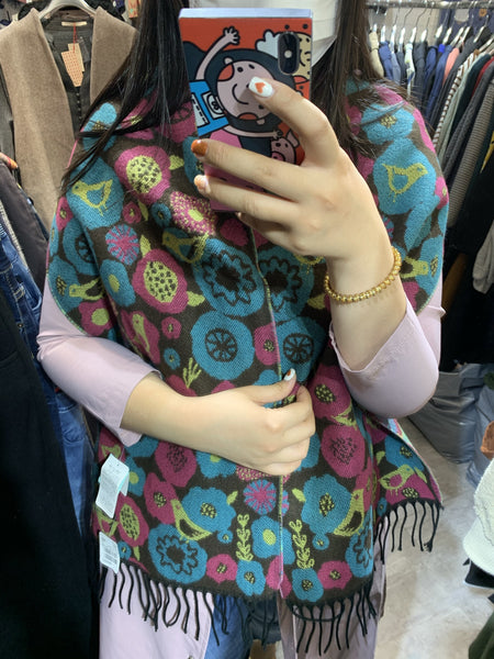 日本🇯🇵啡色底/灰色底彩色花🌸頸巾 - 灰色底