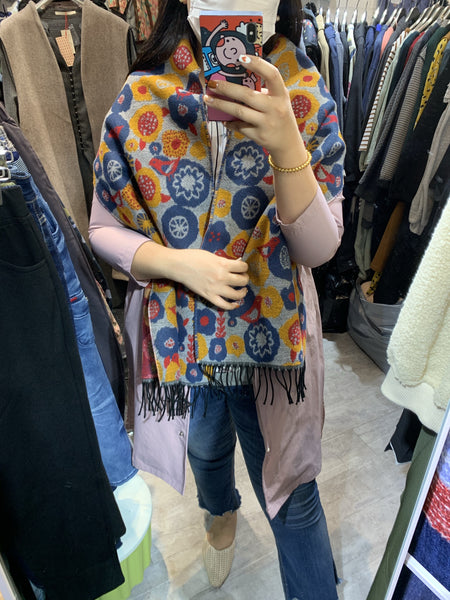 日本🇯🇵啡色底/灰色底彩色花🌸頸巾 - 灰色底