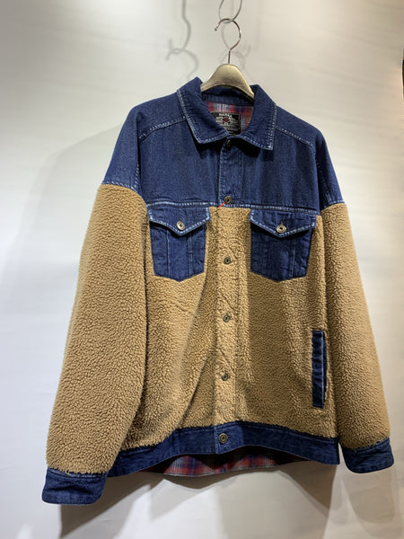 日本🇯🇵藍色牛仔布拼啡色毛毛外套