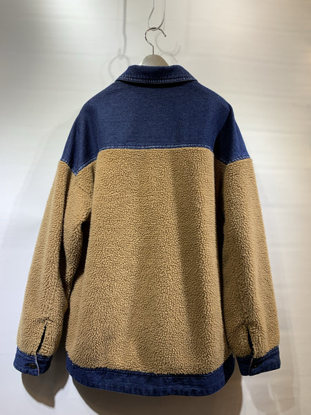 日本🇯🇵藍色牛仔布拼啡色毛毛外套