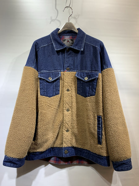 日本🇯🇵藍色牛仔布拼啡色毛毛外套
