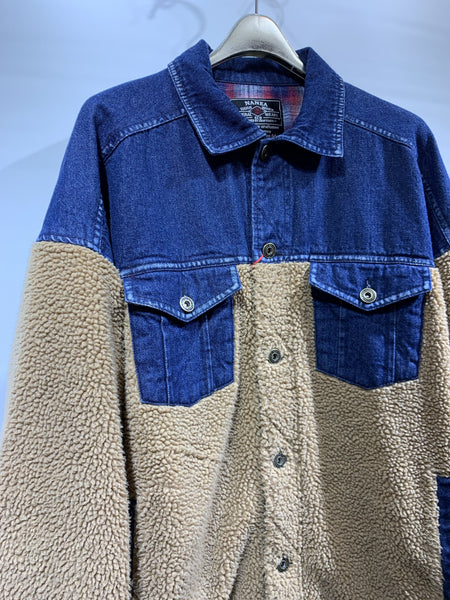 日本🇯🇵藍色牛仔布拼啡色毛毛外套