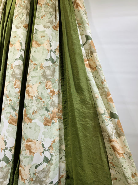 日本🇯🇵綠色碎花拼色半截裙