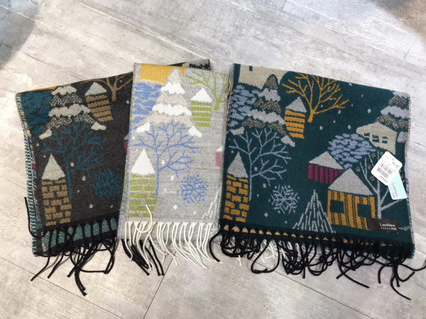 日本🇯🇵深灰色/淺灰色/綠色雪花❄️頸巾 - 深灰色