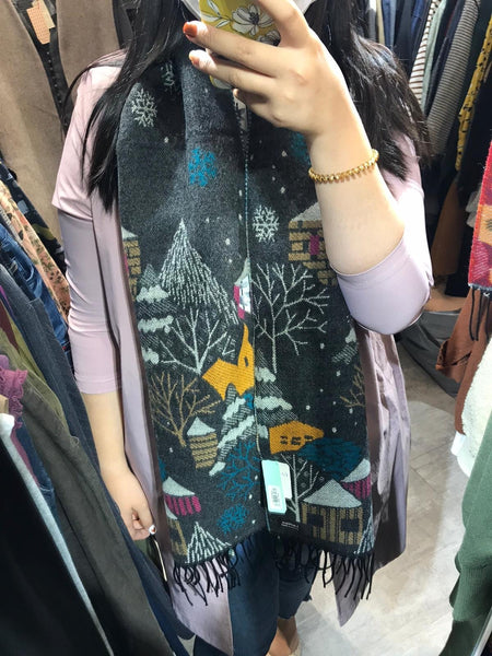 日本🇯🇵深灰色/淺灰色/綠色雪花❄️頸巾 - 深灰色