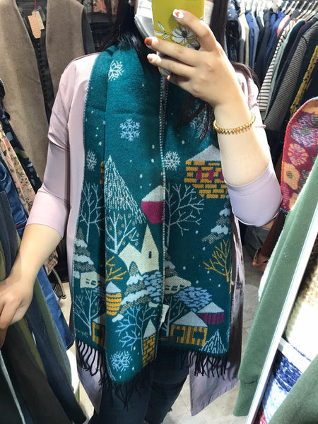 日本🇯🇵深灰色/淺灰色/綠色雪花❄️頸巾 - 深灰色