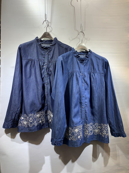 日本🇯🇵中藍/深藍ruffles領車線花腳恤衫