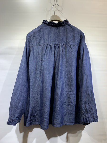 日本🇯🇵中藍/深藍ruffles領車線花腳恤衫