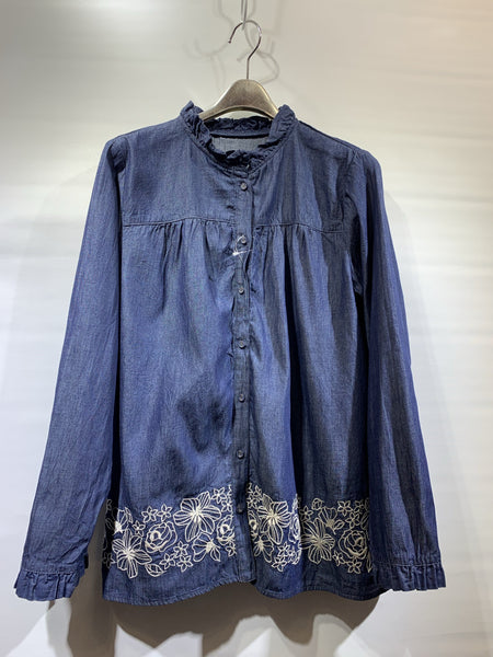 日本🇯🇵中藍/深藍ruffles領車線花腳恤衫